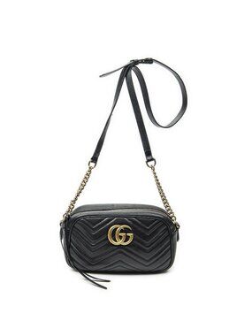 Gucci Small GG Marmont Chain Crossbody Black Matelasse Chevron Leather